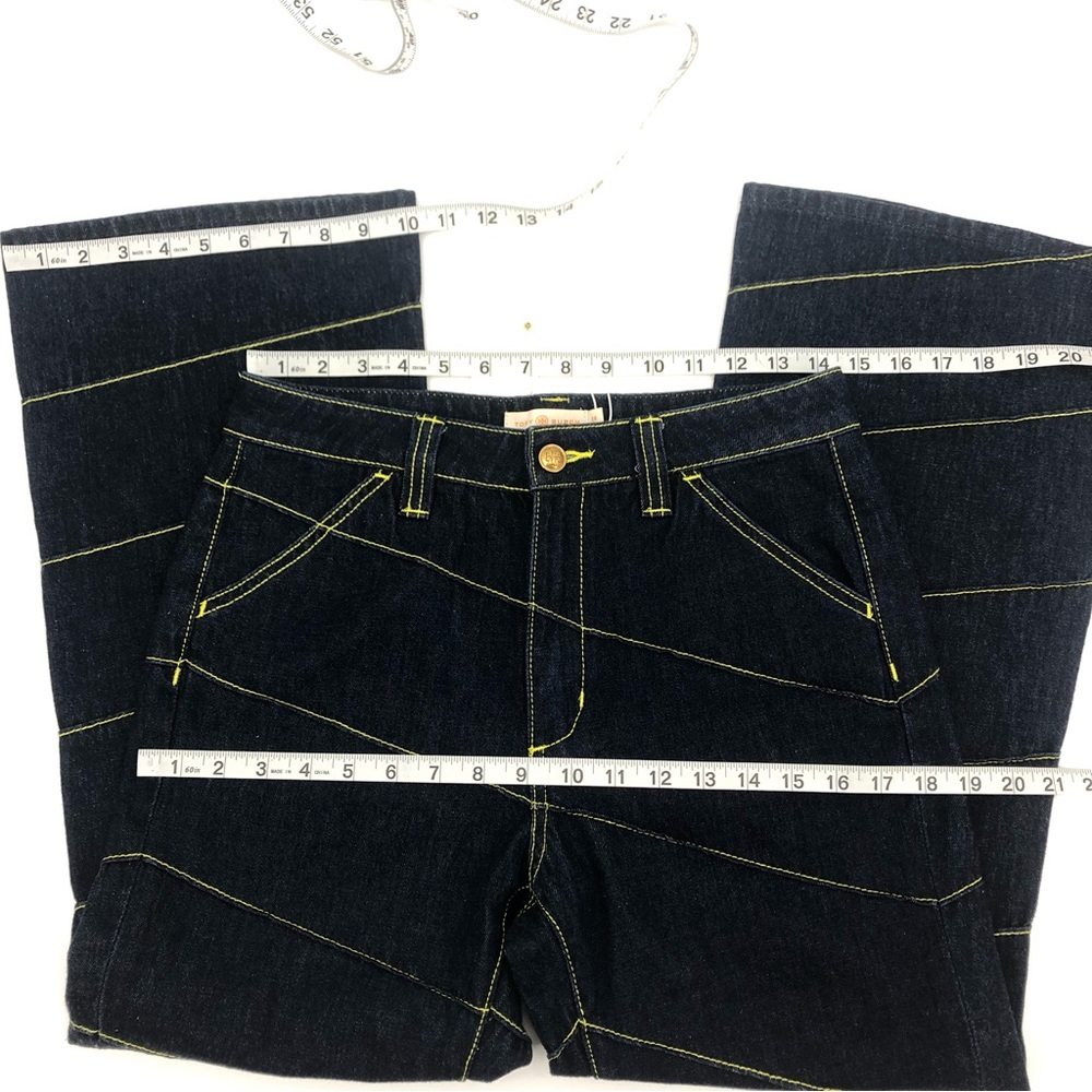 NWT Tory Burch Asymmetric Stitch Flare Cropped Jeans 28 - Picture 11 of 15